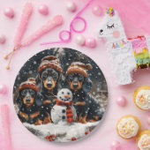 Vrolijke kerst teckel honden Sneeuwman Papieren Bordje (Feest)