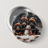 Vrolijke kerst teckel honden Sneeuwman Ronde Button 7,6 Cm (Voorkant /achterkant)