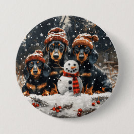 Vrolijke kerst teckel honden Sneeuwman Ronde Button 7,6 Cm
