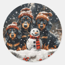 Vrolijke kerst teckel honden Sneeuwman