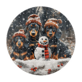 Vrolijke kerst teckel honden Sneeuwman Snijplank
