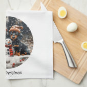 Vrolijke kerst teckel honden Sneeuwman Theedoek (Quarter Fold)