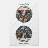 Vrolijke kerst teckel honden Sneeuwman Theedoek (Verticaal)