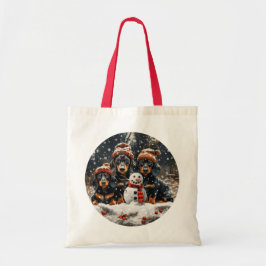 Vrolijke kerst teckel honden Sneeuwman Tote Bag
