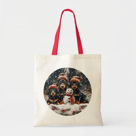 Vrolijke kerst teckel honden Sneeuwman Tote Bag (Voorkant)