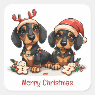 Vrolijke kerst teckel honden vierkante sticker