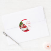 vrolijke kerst tekstboom en geschenken ronde sticker (Envelop)
