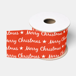 Vrolijke Kerst Typografie Wit Rood Patroon Grosgrain Lint