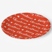 Vrolijke Kerst Typografie Wit Rood Patroon Papieren Bordje (Gekanteld)