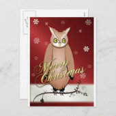 Vrolijke kerst uil rood feestdagenkaart (Voorkant / Achterkant)