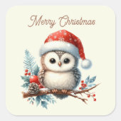 Vrolijke kerst uil tekst toevoegen vierkante sticker (Voorkant)