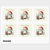 Vrolijke kerst uil tekst toevoegen vierkante sticker (Vel)