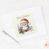 Vrolijke kerst uil tekst toevoegen vierkante sticker (Envelop)
