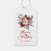 Vrolijke kerst vibe bloemen en appels boeket cadeaulabel (Achterkant)