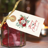 Vrolijke kerst vibe bloemen en appels boeket cadeaulabel