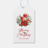 Vrolijke kerst vibe bloemen en kaarsen boeket cadeaulabel (Voorkant)