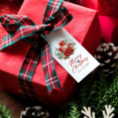 Vrolijke kerst vibe bloemen en kaarsen boeket cadeaulabel