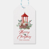 Vrolijke kerst vibe bloemen en lantaarn boeket cadeaulabel (Achterkant)