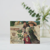 Vrolijke Kerst Victoriaans Familie en Dorp Feestdagenkaart (Staand voorkant)