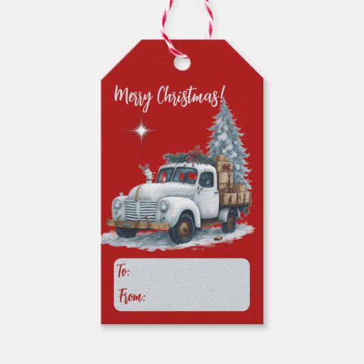Vrolijke Kerst  Vrachtwagen Vakantie Cadeaulabel (Voorkant)