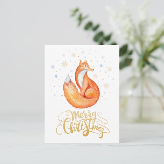 Vrolijke kerst Waterverf Fox en Snowflakes Kaart (Staand voorkant)