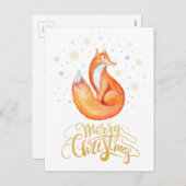 Vrolijke kerst Waterverf Fox en Snowflakes Kaart (Voorkant / Achterkant)