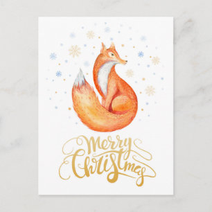Vrolijke kerst Waterverf Fox en Snowflakes Kaart