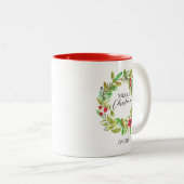 Vrolijke kerst Waterverf krans Custom Tweekleurige Koffiemok (Voorkant rechts)