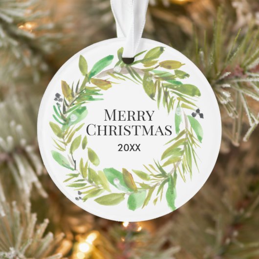 Vrolijke kerst Waterverf krans Familie Foto Ornament (Boom)