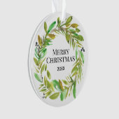 Vrolijke kerst Waterverf krans Familie Foto Ornament (voorkant)