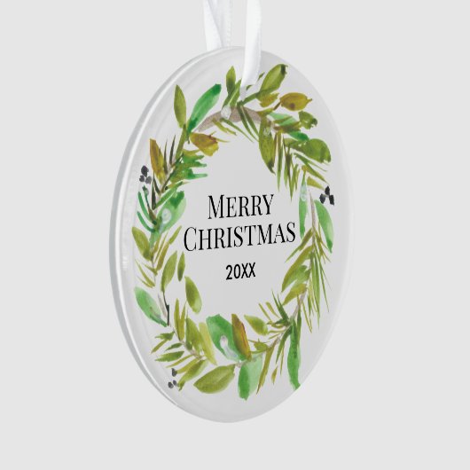 Vrolijke kerst Waterverf krans Familie Foto Ornament (voorkant)