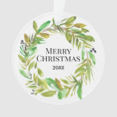 Vrolijke kerst Waterverf krans Familie Foto Ornament (voorkant)