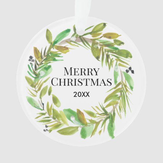 Vrolijke kerst Waterverf krans Familie Foto Ornament (voorkant)