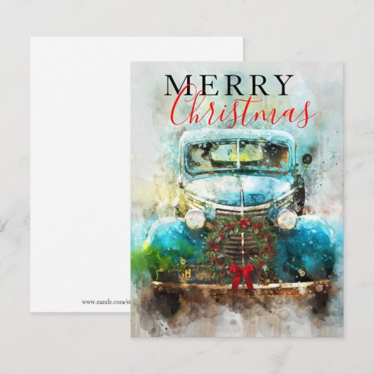 Vrolijke kerst  Waterverf Truck Kaart (Voorkant / Achterkant)