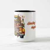 Vrolijke kerst  Yellow Truck Tweekleurige Koffiemok (Center)