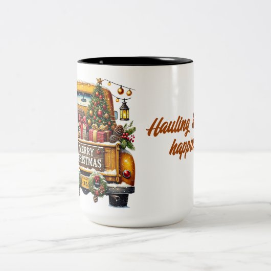 Vrolijke kerst  Yellow Truck Tweekleurige Koffiemok (Center)