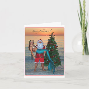 Vrolijke kerst Zeemeermin met de Kerstman op het s Feestdagen Kaart
