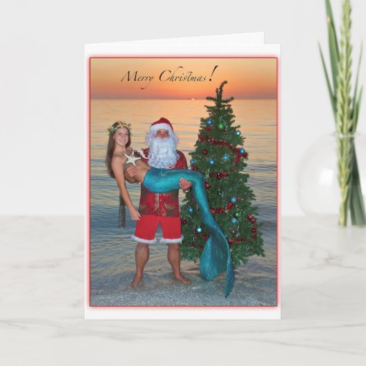 Vrolijke kerst Zeemeermin met de Kerstman op het s Feestdagen Kaart (Voorkant)