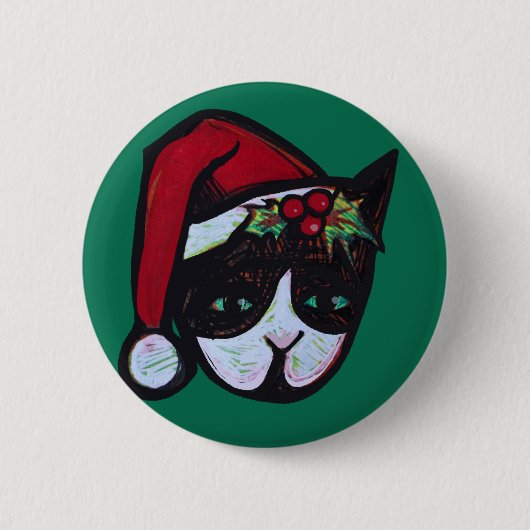 Vrolijke Kerst Zwart-witte Kat Ronde Button 5,7 Cm (Voorkant)