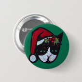Vrolijke Kerst Zwart-witte Kat Ronde Button 5,7 Cm (Voorkant /achterkant)