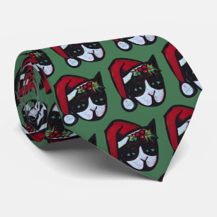 Vrolijke Kerst Zwart-witte Kat Stropdas