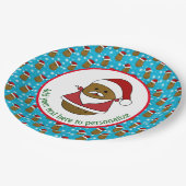 Vrolijke kerstaardappel met een kersthat papieren bordje (Gekanteld)