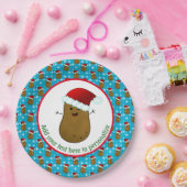 Vrolijke kerstaardappel met een kersthat papieren bordje (Feest)