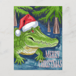 Vrolijke kerstalligator met het Pet van de kerstma Feestdagenkaart