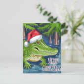 Vrolijke kerstalligator met het Pet van de kerstma Feestdagenkaart (Staand voorkant)