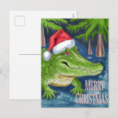 Vrolijke kerstalligator met het Pet van de kerstma Feestdagenkaart (Voorkant / Achterkant)