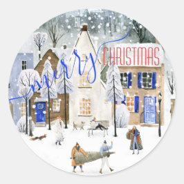 Vrolijke kerstavond Snowy Winter Scene 2 Ronde Sticker