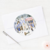 Vrolijke kerstavond Snowy Winter Scene 2 Ronde Sticker (Envelop)