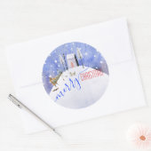 Vrolijke kerstavond Snowy Winter Scene Ronde Sticker (Envelop)