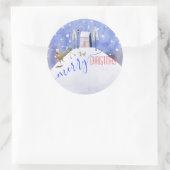 Vrolijke kerstavond Snowy Winter Scene Ronde Sticker (Tas)